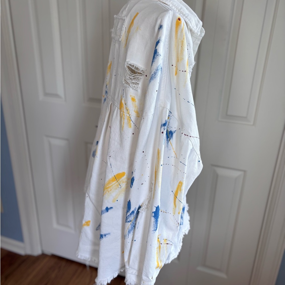 POL White Jean Jacket with Blue and Yellow Accents - Picture 5 of 12